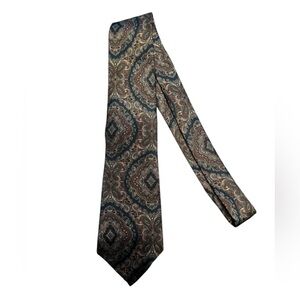 Norseman Men’s 100% Silk Tie Paisley Brown Green Gold Made in USA Vintage